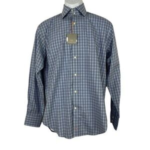 NWT Thomas Dean Men Casual Shirt Plaid Blue Sz S/P